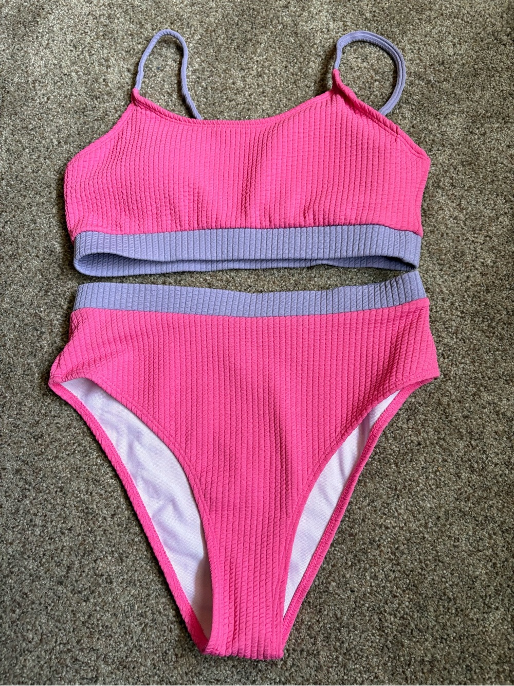 Women’s Pink and Lavender Two-Piece Ribbed Swim Set